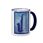 Saxofón en azul taza