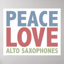 Saxofones del alto del amor de la paz posters