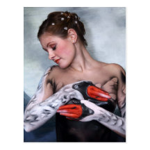 Schwan swan leda postcard postkarte bodypainting