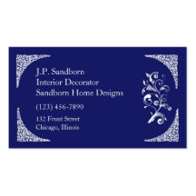 Scrollwork azul y blanco y personalizable floral tarjetas de visita