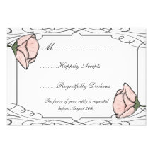 Scrollwork y flor rosada que casan la tarjeta de R Comunicados Personalizados