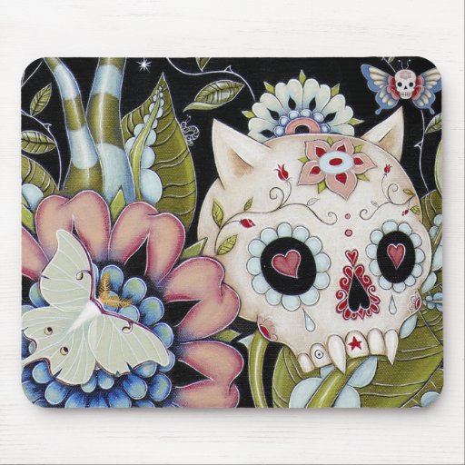 Scull del gatito de la polilla de Luna Alfombrillas De Ratones