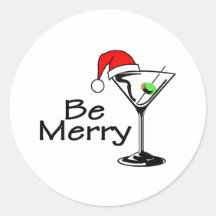 Sea Felices Navidad Martini Etiqueta Redonda