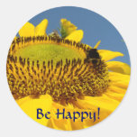 ¡Sea feliz! abotone el abejorro del girasol del ve Pegatinas