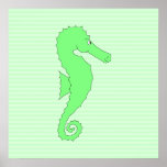 Seahorse verde en rayas verdes claras posters