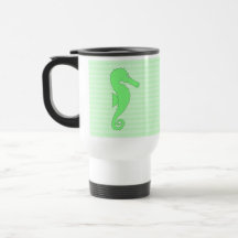 Seahorse verde en rayas verdes claras taza de café