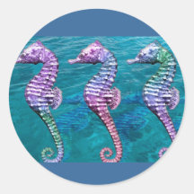 Seahorses en fondo del océano pegatinas redondas