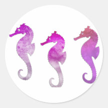 Seahorses rosados de la acuarela pegatinas redondas