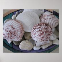 Seashells y pintura al óleo de las piedras poster