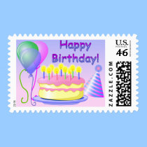 Sello de la torta del feliz cumpleaños sellos postales