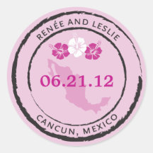 Sello del pasaporte de México con las flores del h Etiqueta