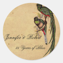 Sello elegante del sobre del pájaro de quetzal del etiqueta redonda