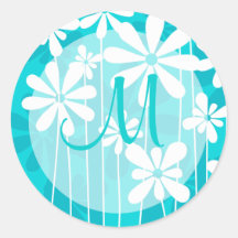 Sello floral del monograma de la turquesa pegatina