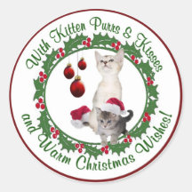 Sellos redondos de los deseos del navidad del gati etiqueta