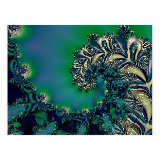 Selva II · Arte del fractal · Azul y trullo Tarjetas Postales