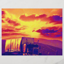 Semi-camión y puesta del sol, California Tarjetas Publicitarias