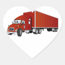 Semi dibujo animado rojo del remolque del camión pegatina de corazón