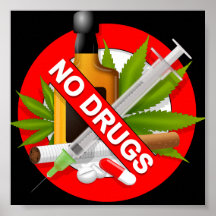 Señal de peligro roja con las drogas poster