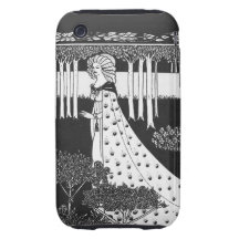 Señora blanca negra de Nouveau del arte de Beardsl Tough iPhone 3 Fundas