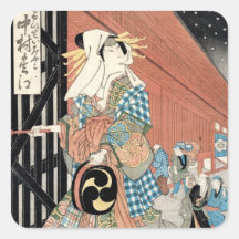 Señora clásica del geisha del vintage japaese fres pegatina cuadradas personalizadas