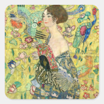 Señora con la fan - Gustavo Klimt Pegatinas Cuadradases