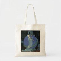Señora del art déco del vintage y la bolsa de asas