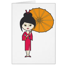 Señora del geisha del dibujo animado felicitaciones