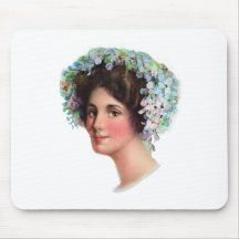 Señora del vintage con las flores en su pelo tapetes de ratón