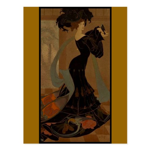 Señora en negro tarjeta postal