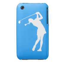 señora Golfer Silhouette White del iPhone 3 en azu iPhone 3 Case-Mate Coberturas