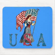 Señora Liberty Illustration del vintage en las cam Tapete De Raton