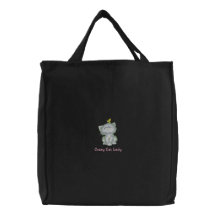 Señora loca del gato bolsas bordadas