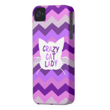 Señora loca del gato con Chevron púrpura iPhone 4 Case-Mate Carcasa