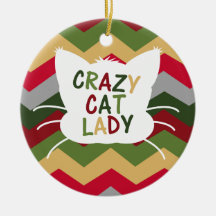 Señora loca del gato con el color Chevron del navi Ornamento Para Reyes Magos