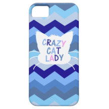 Señora loca del gato - ondas azules de Chevron iPhone 5 Case-Mate Coberturas