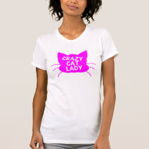 señora loca del gato - púrpura camisetas