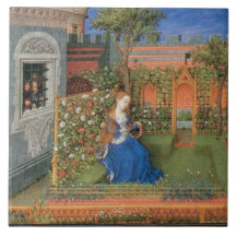 Señora medieval en el rosegarden teja  ceramica