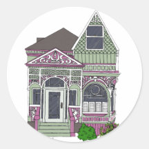 Señora pintada Victorian - verde/rosa Etiqueta Redonda
