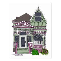Señora pintada Victorian - verde/rosa Tarjetas Postales