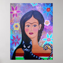 SEÑORA POPULAR MEXICANA WITH CAT PAINTING DEL ARTI POSTER