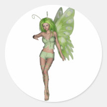 Señora verde Fairy 6 - arte de la fantasía 3D - Etiqueta Redonda
