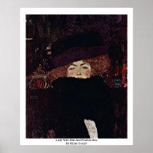 Señora With Hat y boa de plumas de Klimt Gustavo Posters