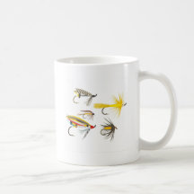 Señuelos de la pesca con mosca taza de café