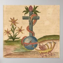 Serpiente en orbe cruzado del manuscrito de Clavis Poster