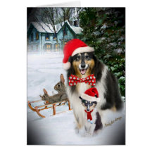 Sheltie Sledding con los conejos Tarjeta