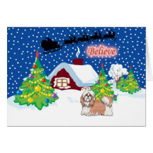 Shihtzu cree en el navidad de Santa Tarjeton