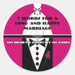 Siete palabras para una boda larga y feliz pegatina redonda