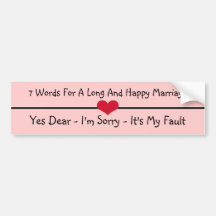 Siete palabras para una boda larga y feliz pegatina de parachoque