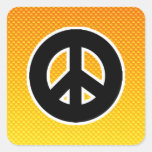 Signo de la paz amarillo-naranja pegatina cuadradas