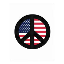 Signo de la paz con la bandera americana tarjeta postal